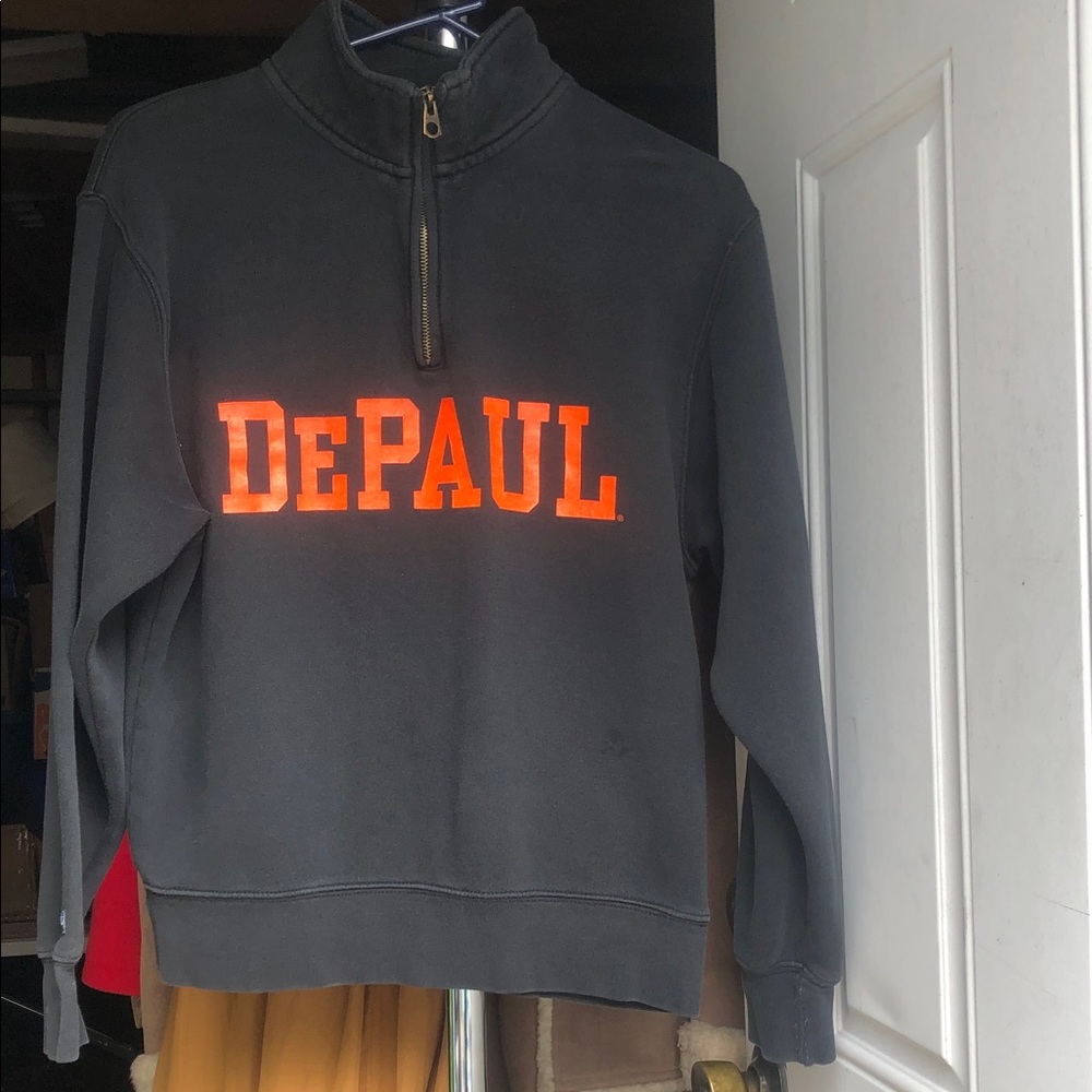 DePaul Black Quarter-Zip Sweatshirt with Orange Logo